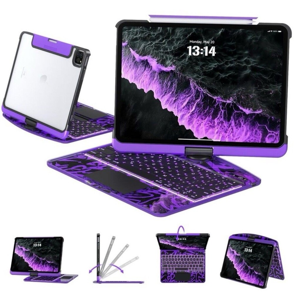 Tiaota Transparent Keyboard Case For iPad Air M3/M2 11in 10.9 Pro 360 PurpleV23